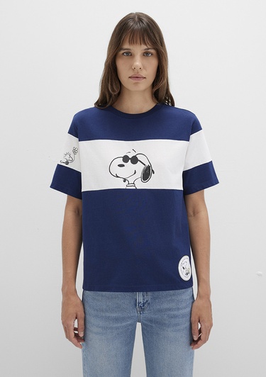  Mavi Snoopy Baskılı Lacivert Tişört Regular Fit / Normal Kesim 1613671-70491