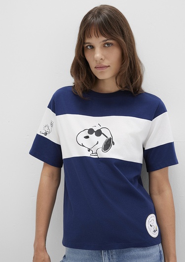  Mavi Snoopy Baskılı Lacivert Tişört Regular Fit / Normal Kesim 1613671-70491