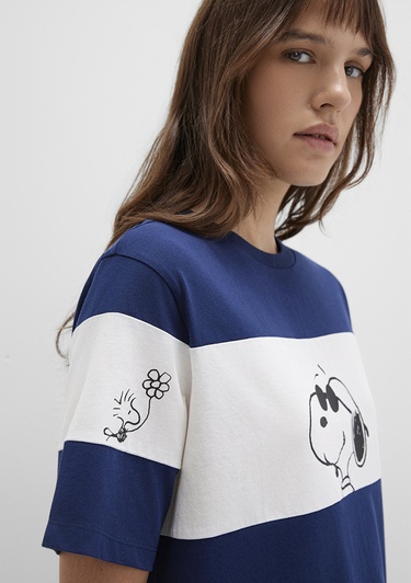  Mavi Snoopy Baskılı Lacivert Tişört Regular Fit / Normal Kesim 1613671-70491
