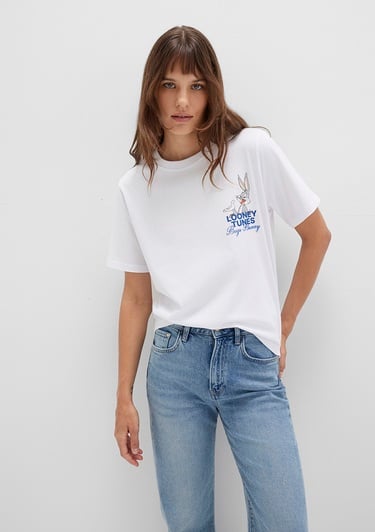  Mavi Bugs Bunny Baskılı Beyaz Tişört Regular Fit / Normal Kesim 1613667-620