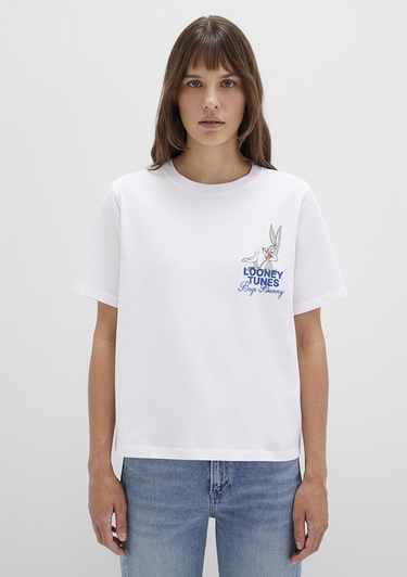  Mavi Bugs Bunny Baskılı Beyaz Tişört Regular Fit / Normal Kesim 1613667-620