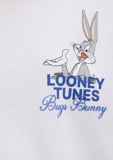  Mavi Bugs Bunny Baskılı Beyaz Tişört Regular Fit / Normal Kesim 1613667-620
