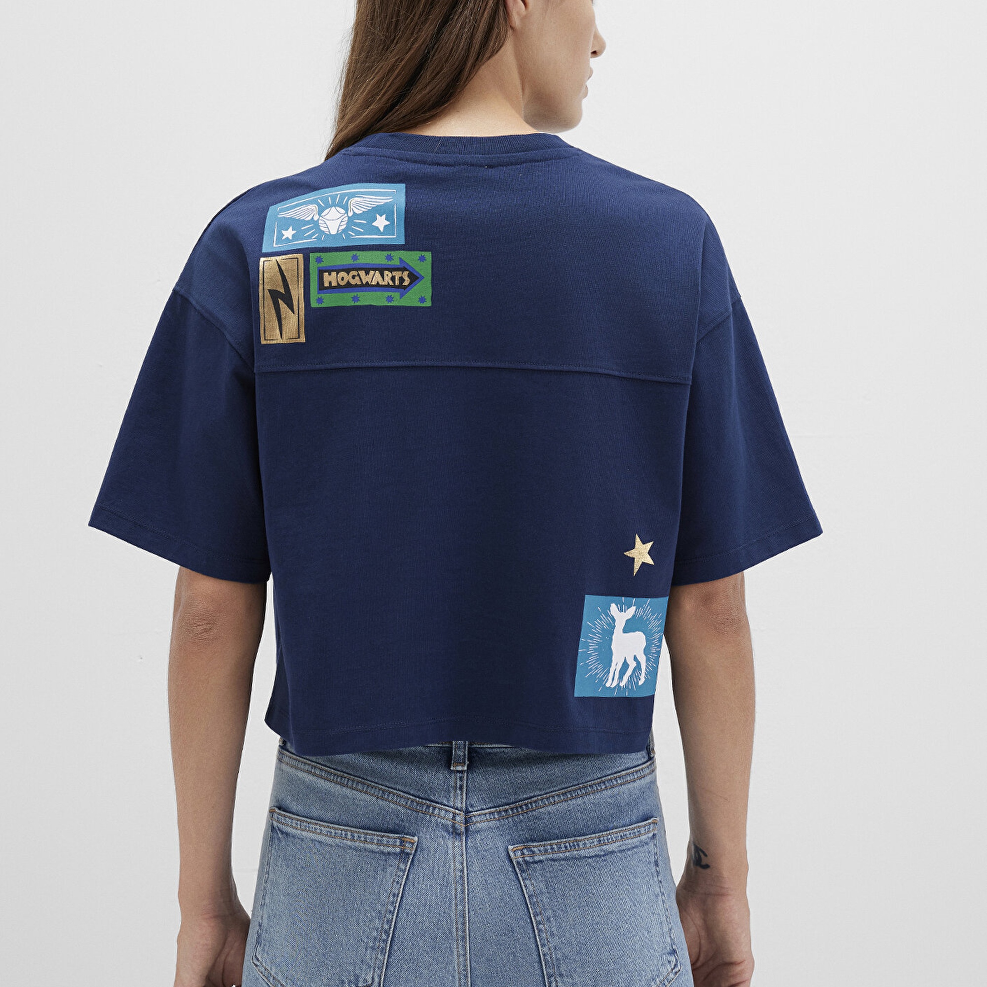 Mavi Hogwarts Baskılı Lacivert Tişört Boxy Fit 1613674-70488