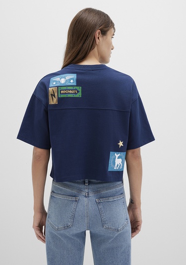  Mavi Hogwarts Baskılı Lacivert Tişört Boxy Fit 1613674-70488