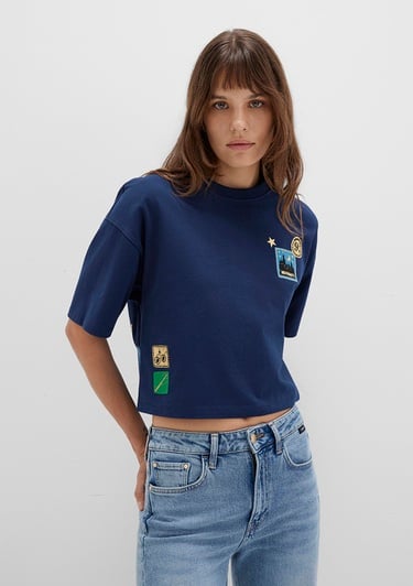  Mavi Hogwarts Baskılı Lacivert Tişört Boxy Fit 1613674-70488