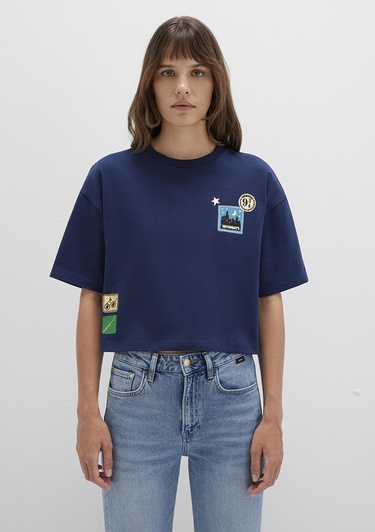  Mavi Hogwarts Baskılı Lacivert Tişört Boxy Fit 1613674-70488