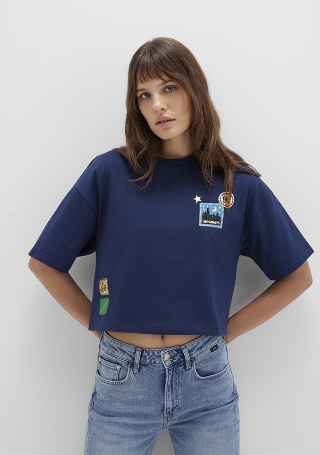  Mavi Hogwarts Baskılı Lacivert Tişört Boxy Fit 1613674-70488