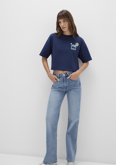  Mavi Hogwarts Baskılı Lacivert Tişört Boxy Fit 1613674-70488