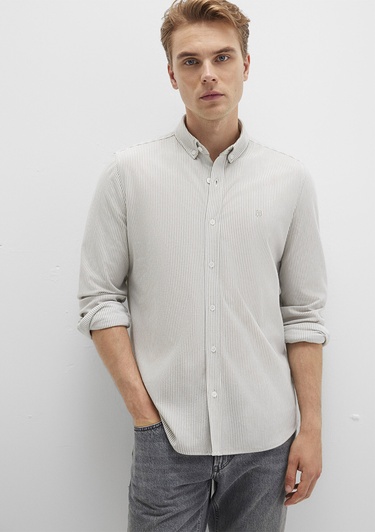  Mavi Çizgili Haki Gömlek Slim Fit / Dar Kesim 0211402-91332