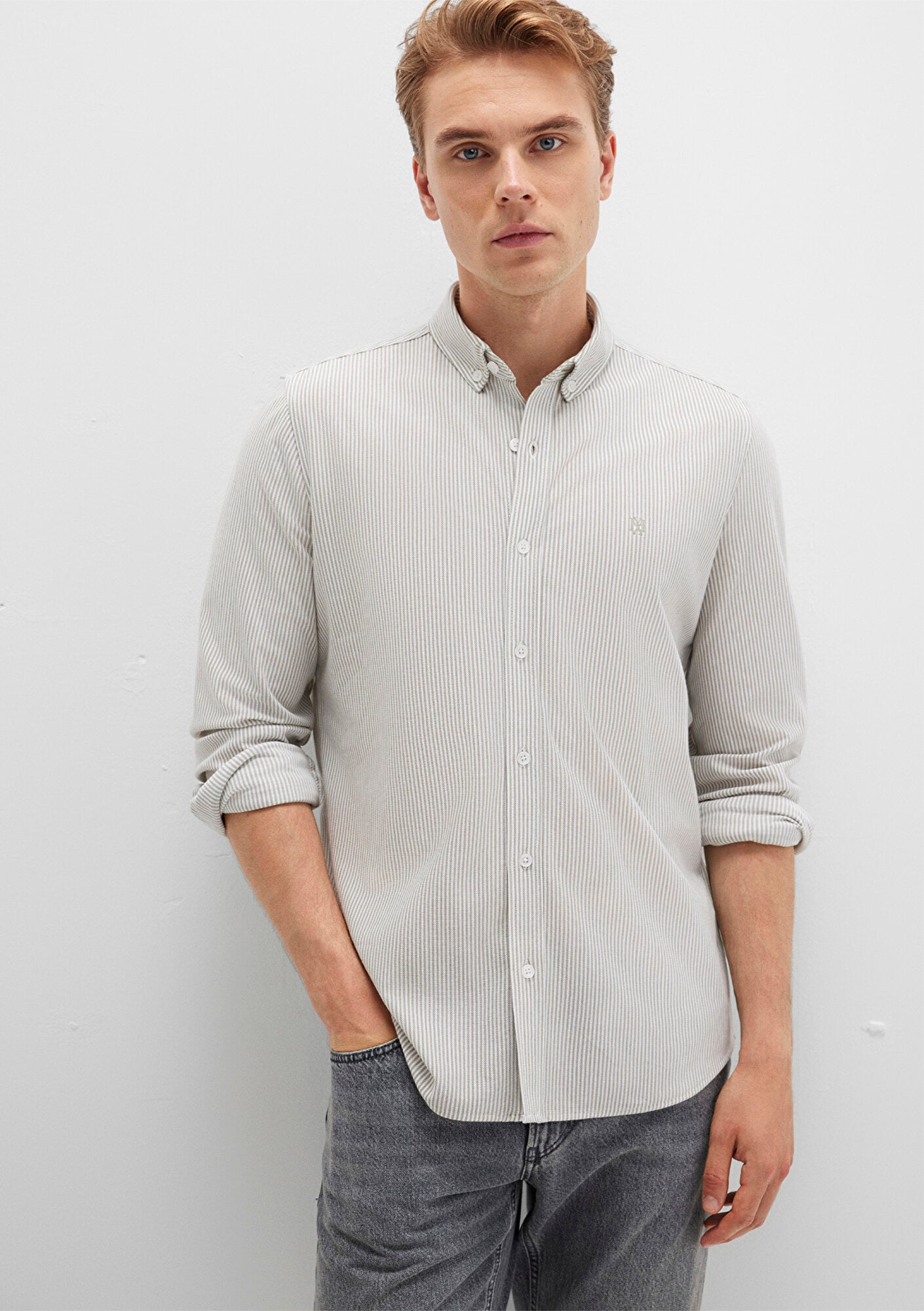  Mavi Çizgili Haki Gömlek Slim Fit / Dar Kesim 0211402-91332