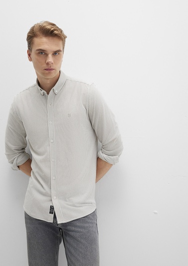  Mavi Çizgili Haki Gömlek Slim Fit / Dar Kesim 0211402-91332