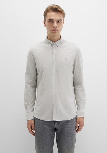  Mavi Çizgili Haki Gömlek Slim Fit / Dar Kesim 0211402-91332