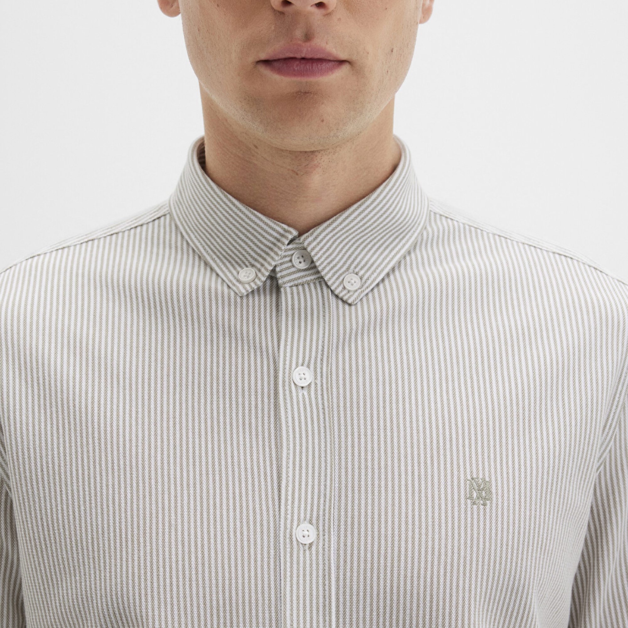 Mavi Çizgili Haki Gömlek Slim Fit / Dar Kesim 0211402-91332