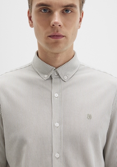  Mavi Çizgili Haki Gömlek Slim Fit / Dar Kesim 0211402-91332