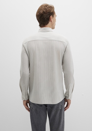  Mavi Çizgili Haki Gömlek Slim Fit / Dar Kesim 0211402-91332