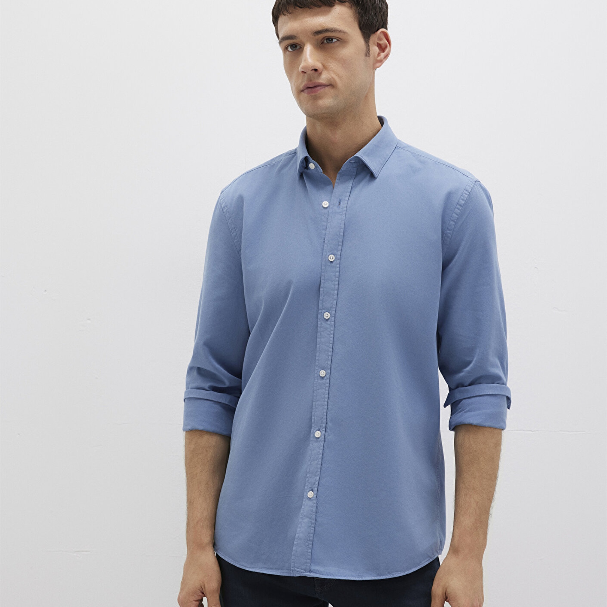 Mavi Tencel TM Liyosel Karışımlı Mavi Gömlek Slim Fit / Dar Kesim 0211805-83767