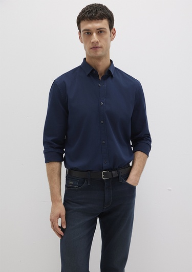  Mavi Tencel TM Liyosel Karışımlı Lacivert Gömlek Slim Fit / Dar Kesim 0211805-82318