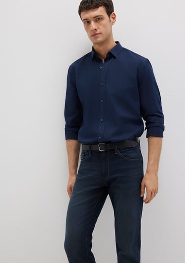  Mavi Tencel TM Liyosel Karışımlı Lacivert Gömlek Slim Fit / Dar Kesim 0211805-82318