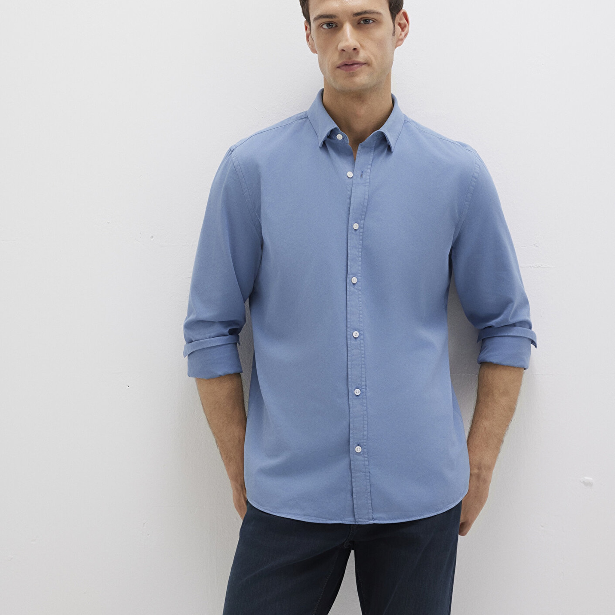 Mavi Tencel TM Liyosel Karışımlı Mavi Gömlek Slim Fit / Dar Kesim 0211805-83767