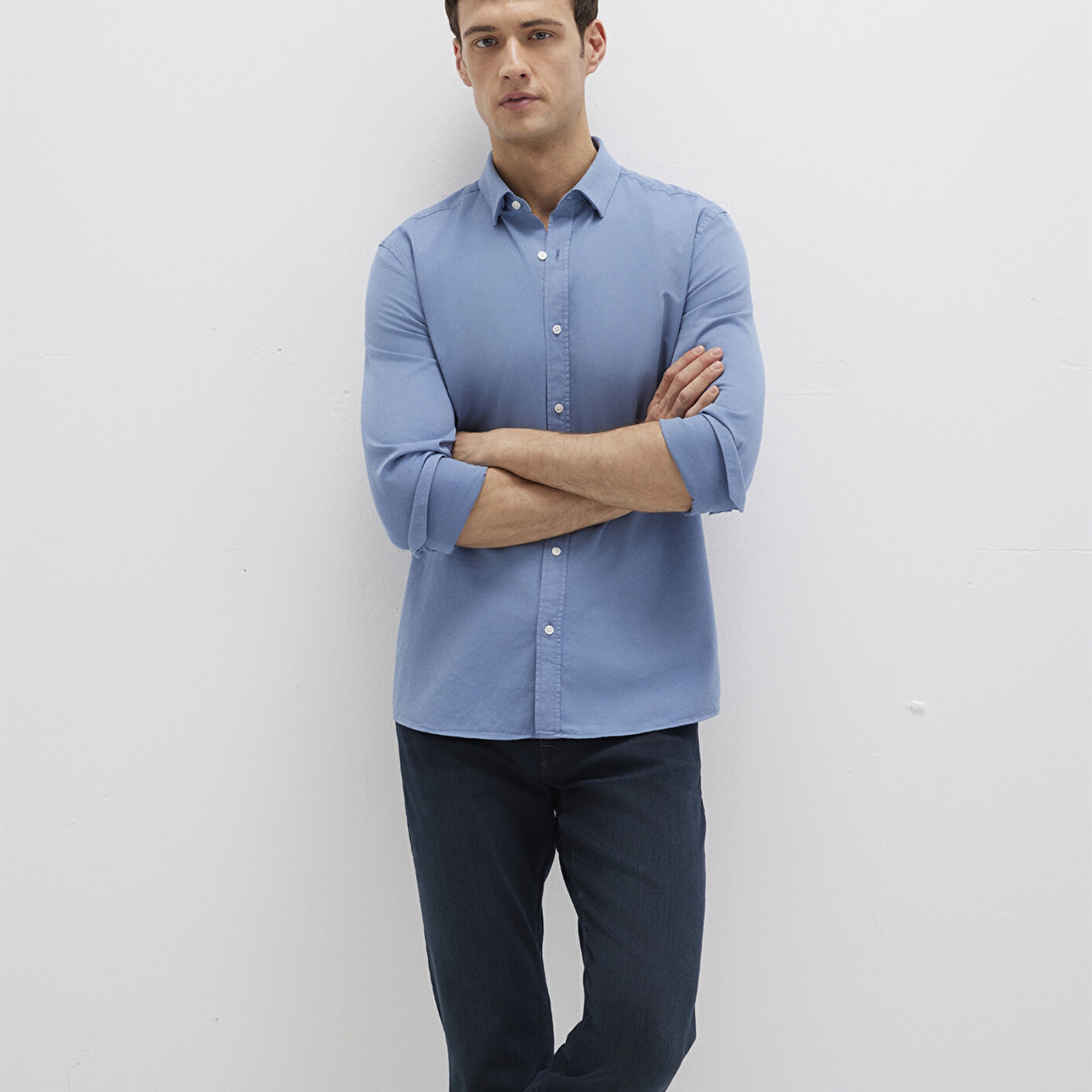 Mavi Tencel TM Liyosel Karışımlı Mavi Gömlek Slim Fit / Dar Kesim 0211805-83767