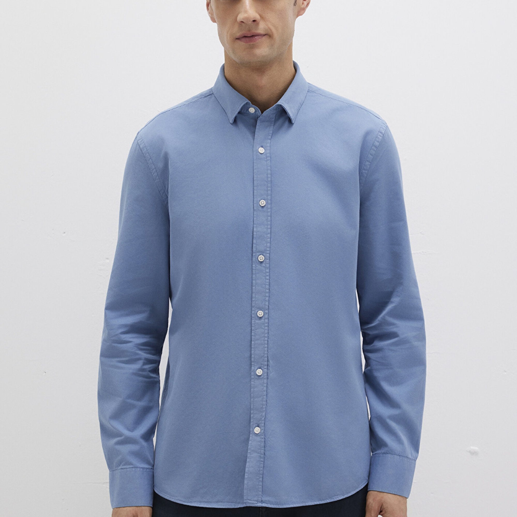 Mavi Tencel TM Liyosel Karışımlı Mavi Gömlek Slim Fit / Dar Kesim 0211805-83767