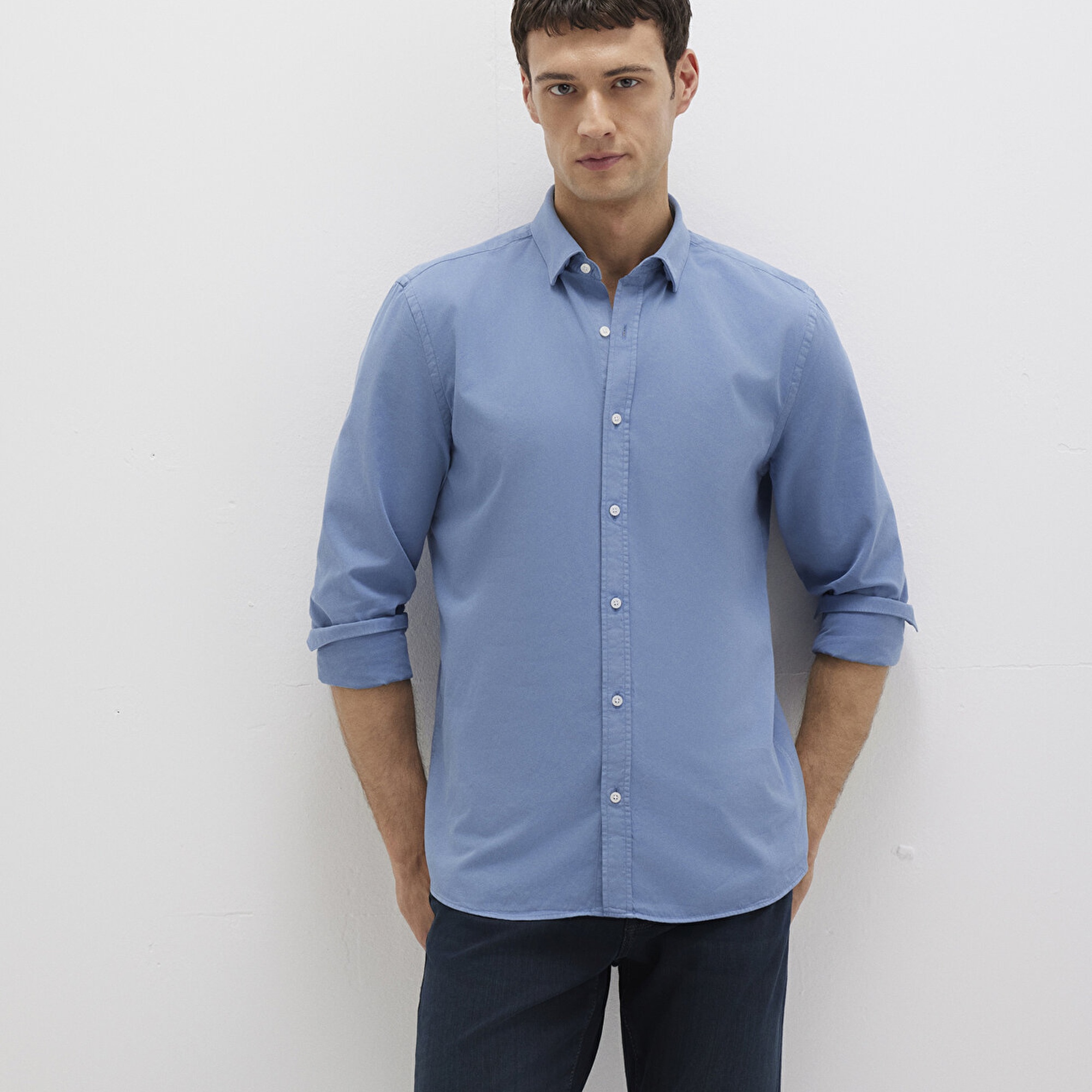 Mavi Tencel TM Liyosel Karışımlı Mavi Gömlek Slim Fit / Dar Kesim 0211805-83767