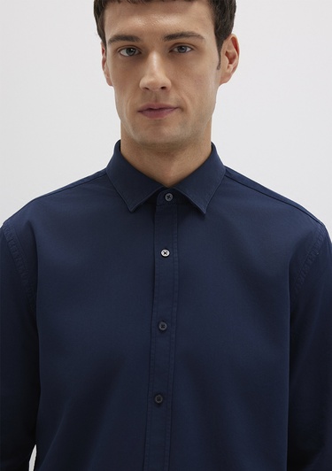  Mavi Tencel TM Liyosel Karışımlı Lacivert Gömlek Slim Fit / Dar Kesim 0211805-82318