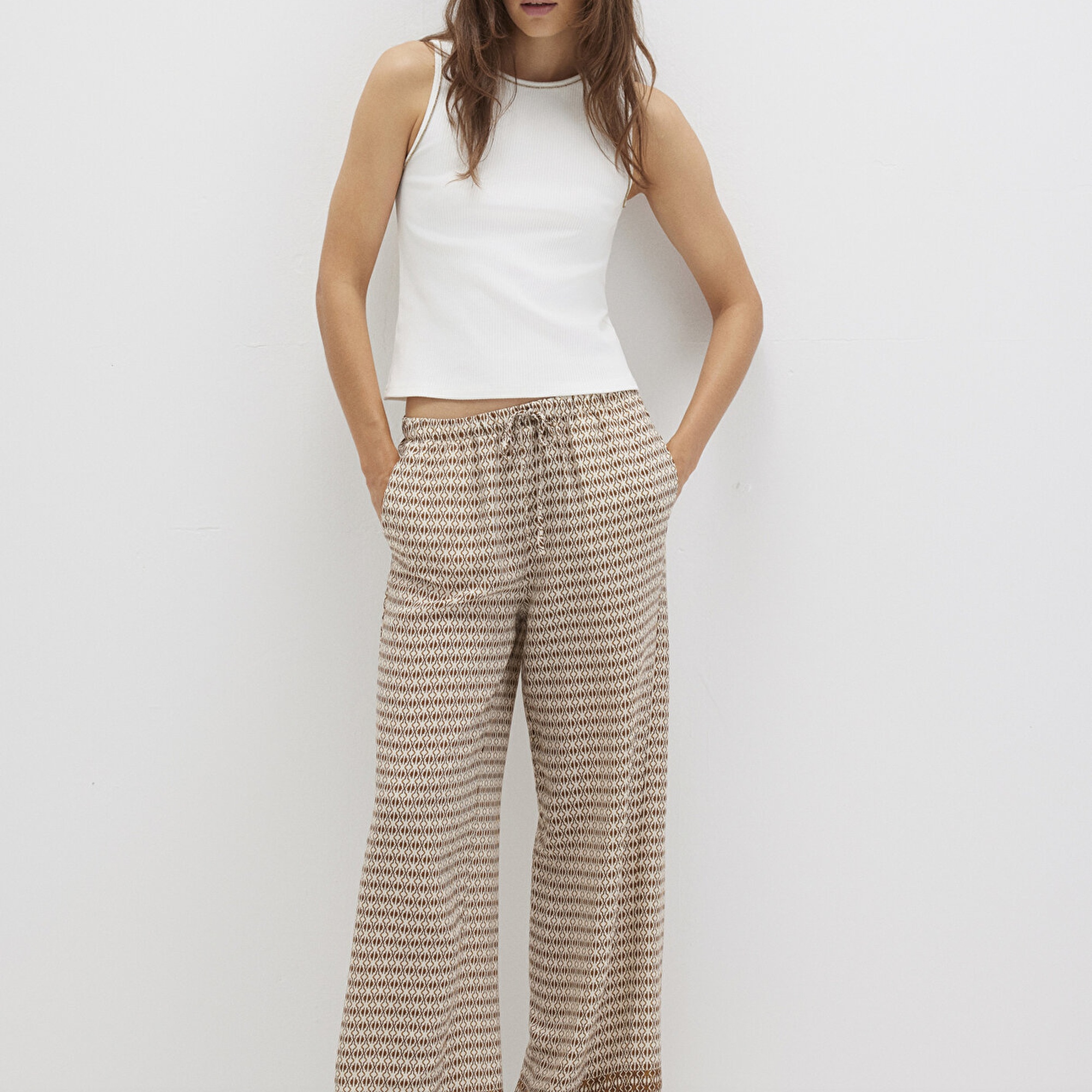 Mavi Etnik Baskılı Bej Pantolon 1011123-91009