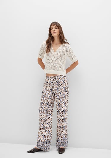  Mavi Etnik Baskılı Bej Pantolon 1011123-91008