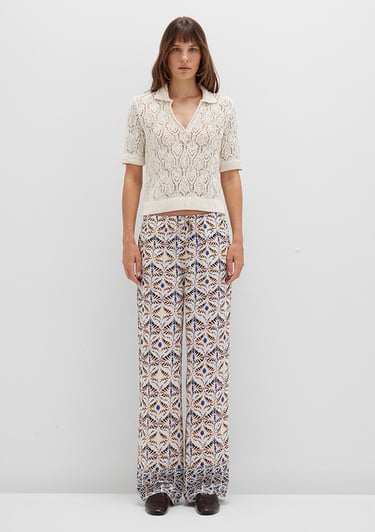  Mavi Etnik Baskılı Bej Pantolon 1011123-91008