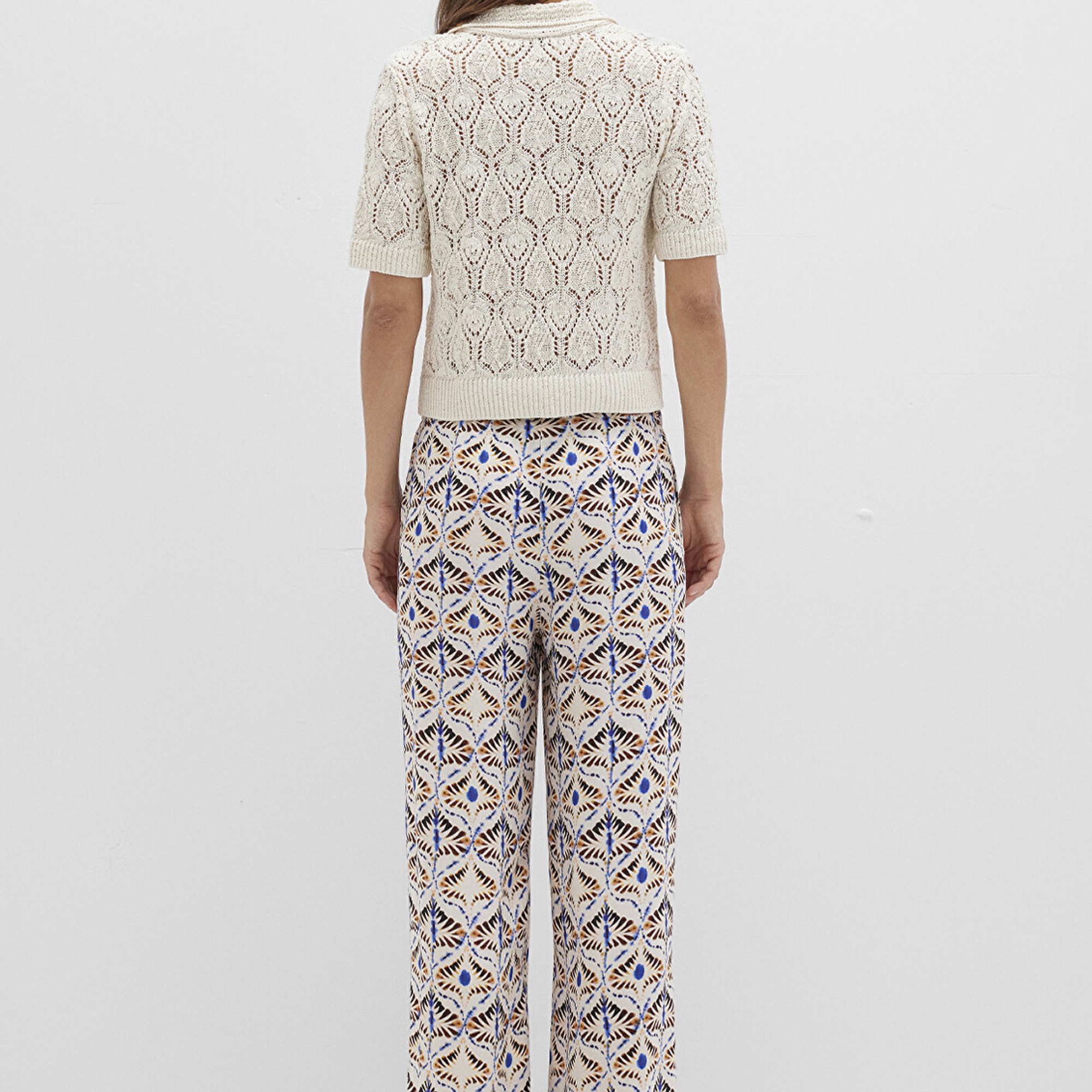 Mavi Etnik Baskılı Bej Pantolon 1011123-91008