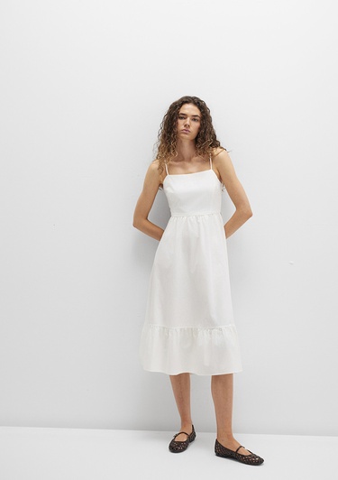  Mavi Sırt Detaylı Beyaz Elbise 1310804-70057