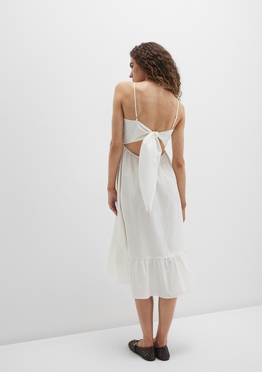  Mavi Sırt Detaylı Beyaz Elbise 1310804-70057