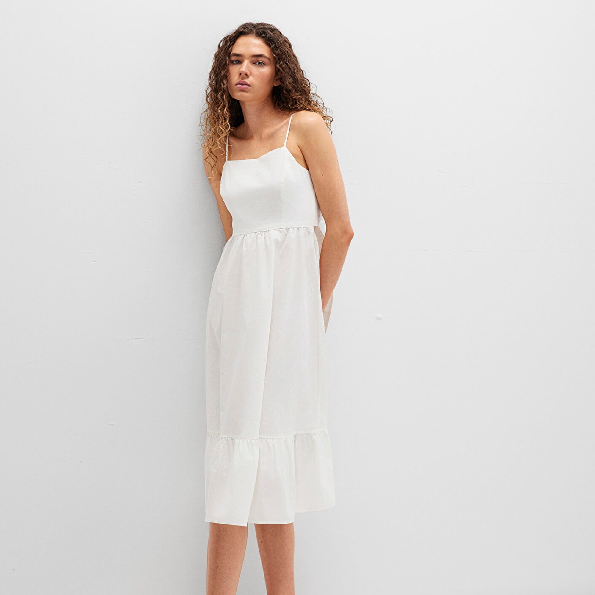 Mavi Sırt Detaylı Beyaz Elbise 1310804-70057