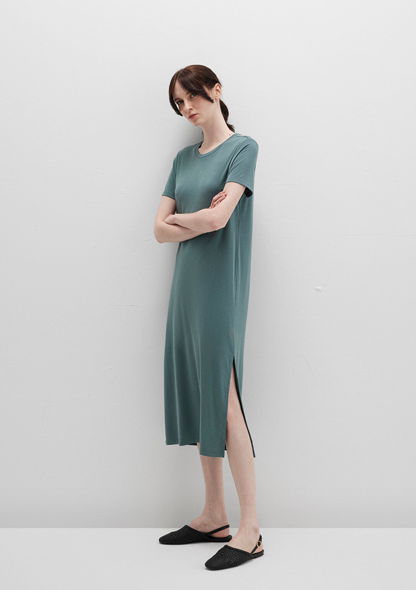  Mavi Tencel TM Modal Yeşil Midi Elbise 1310777-71917