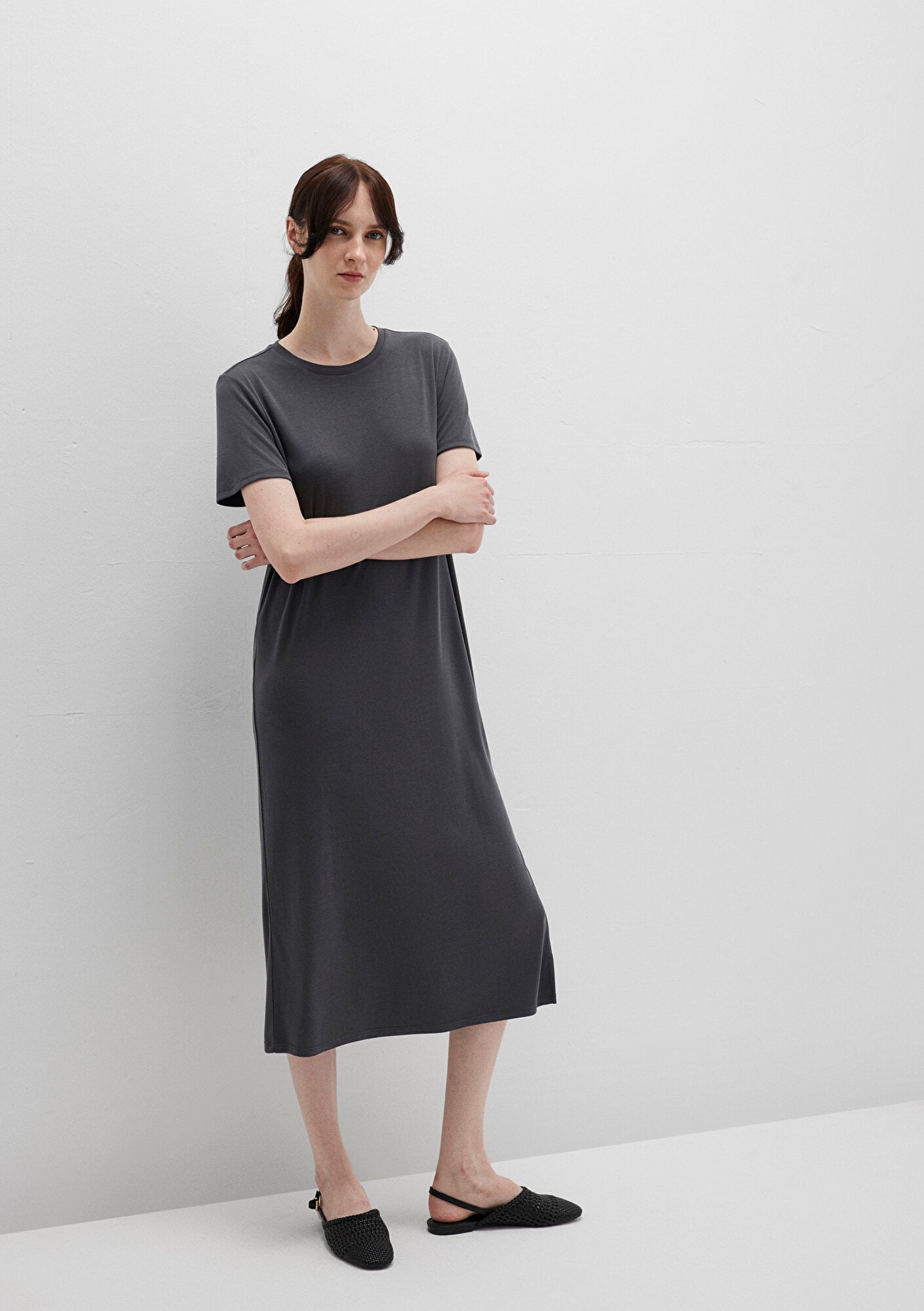  Mavi Tencel TM Modal Antrasit Midi Elbise 1310777-70095