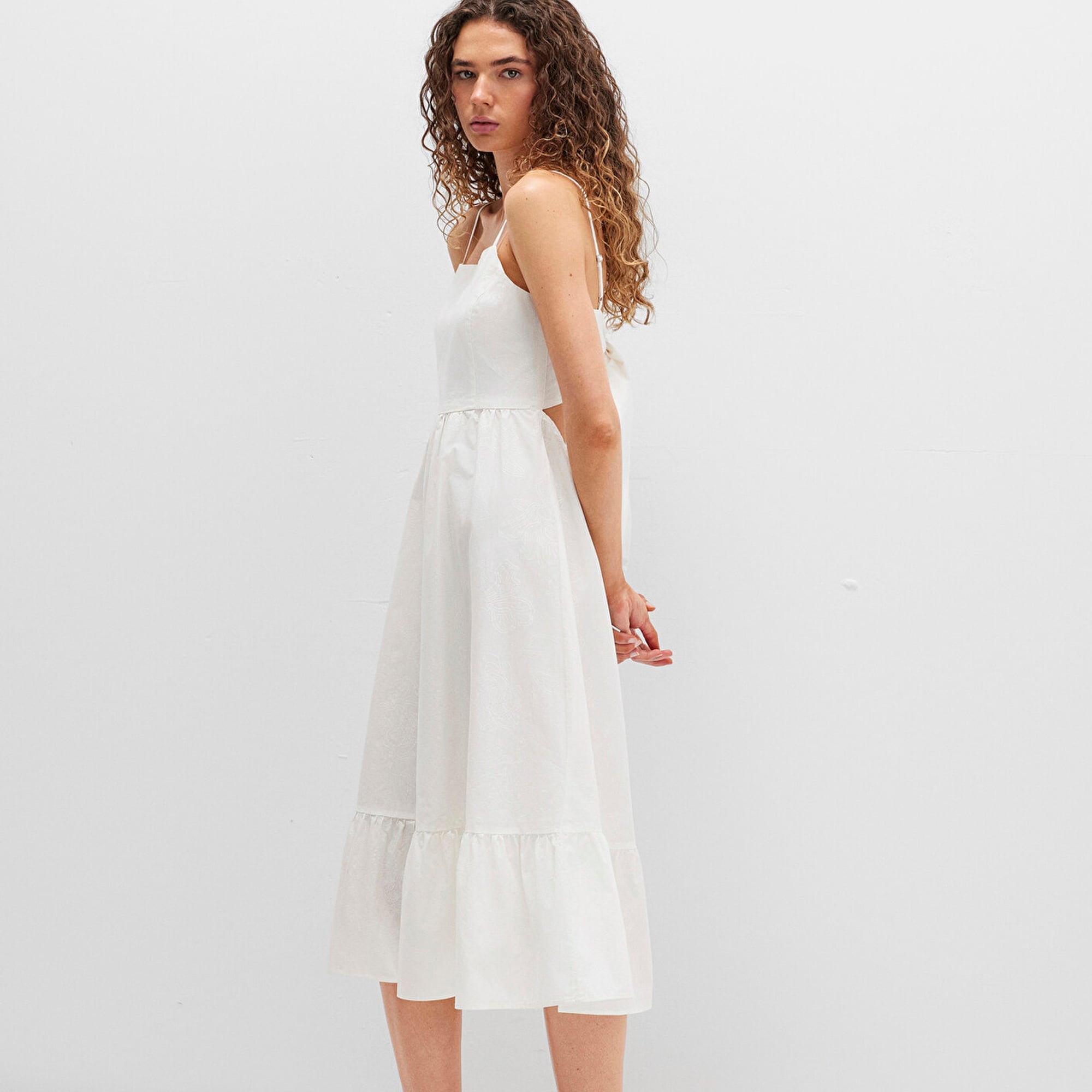 Mavi Sırt Detaylı Beyaz Elbise 1310804-70057