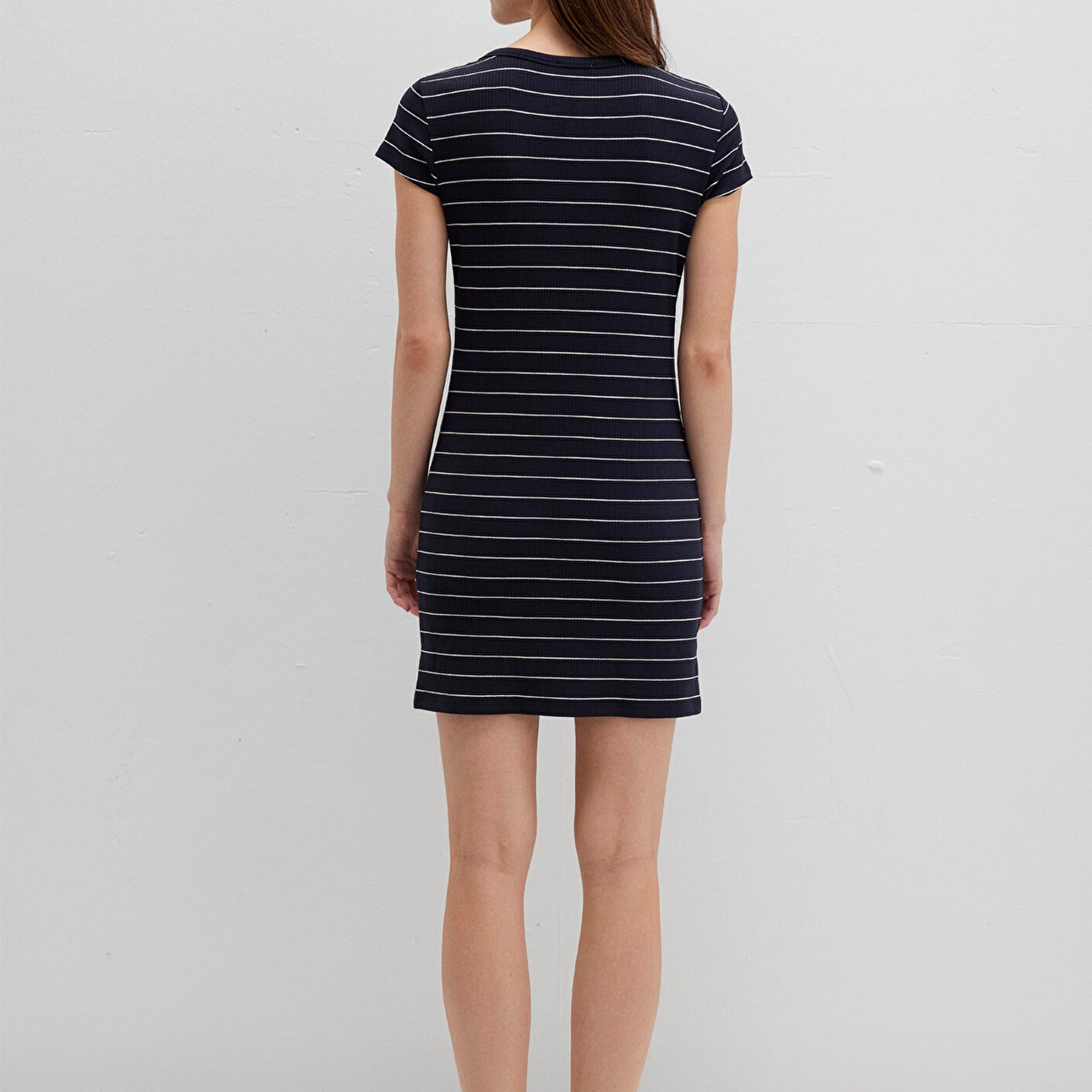 Mavi Çizgili Örme Elbise 1310774-91103