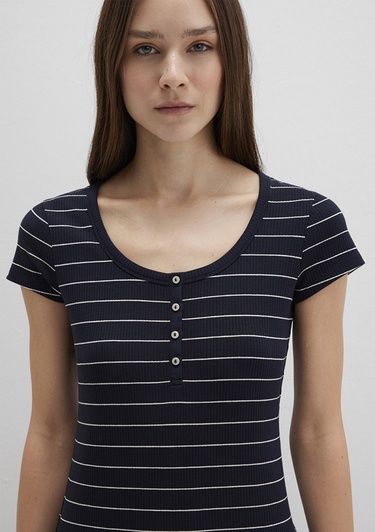  Mavi Çizgili Örme Elbise 1310774-91103