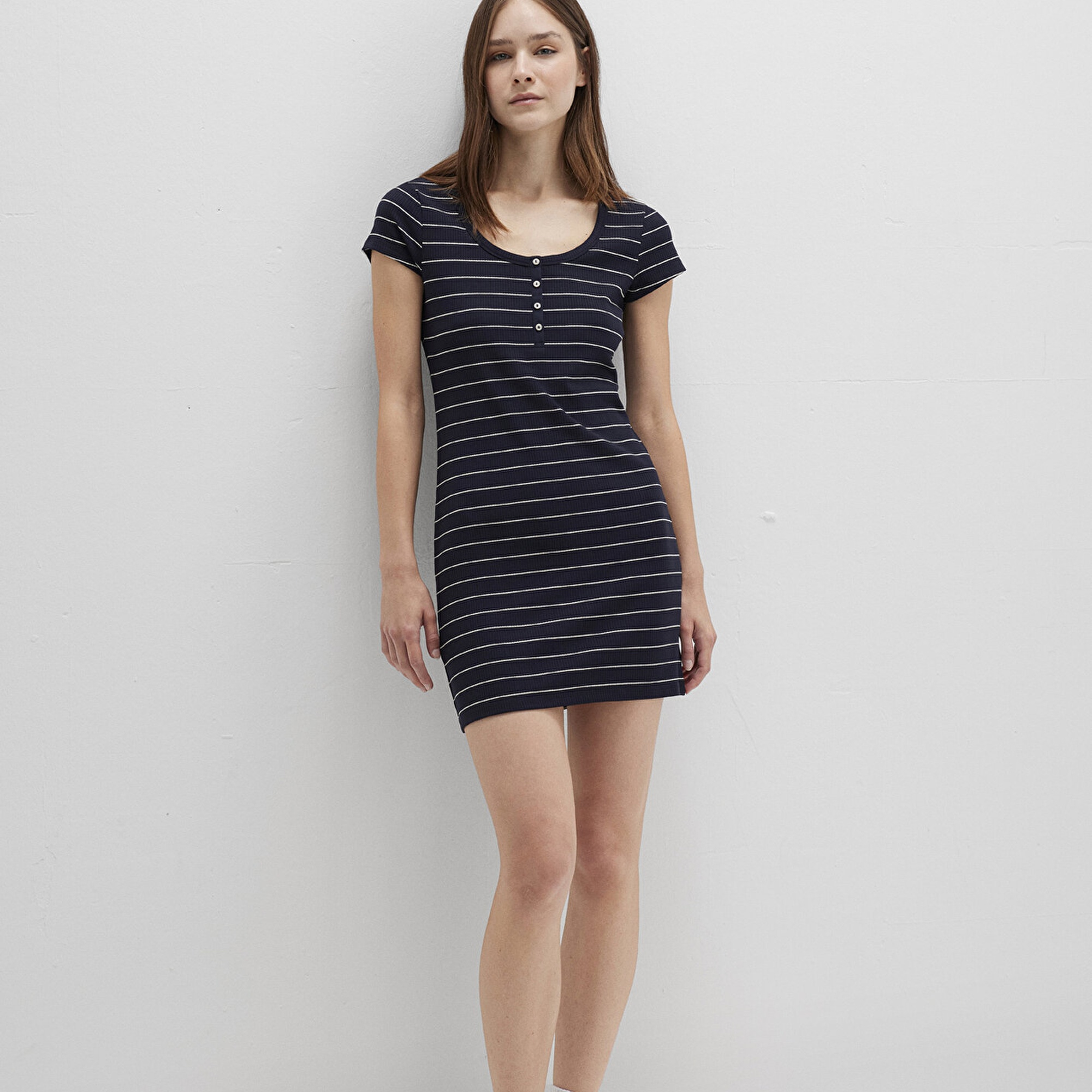 Mavi Çizgili Örme Elbise 1310774-91103