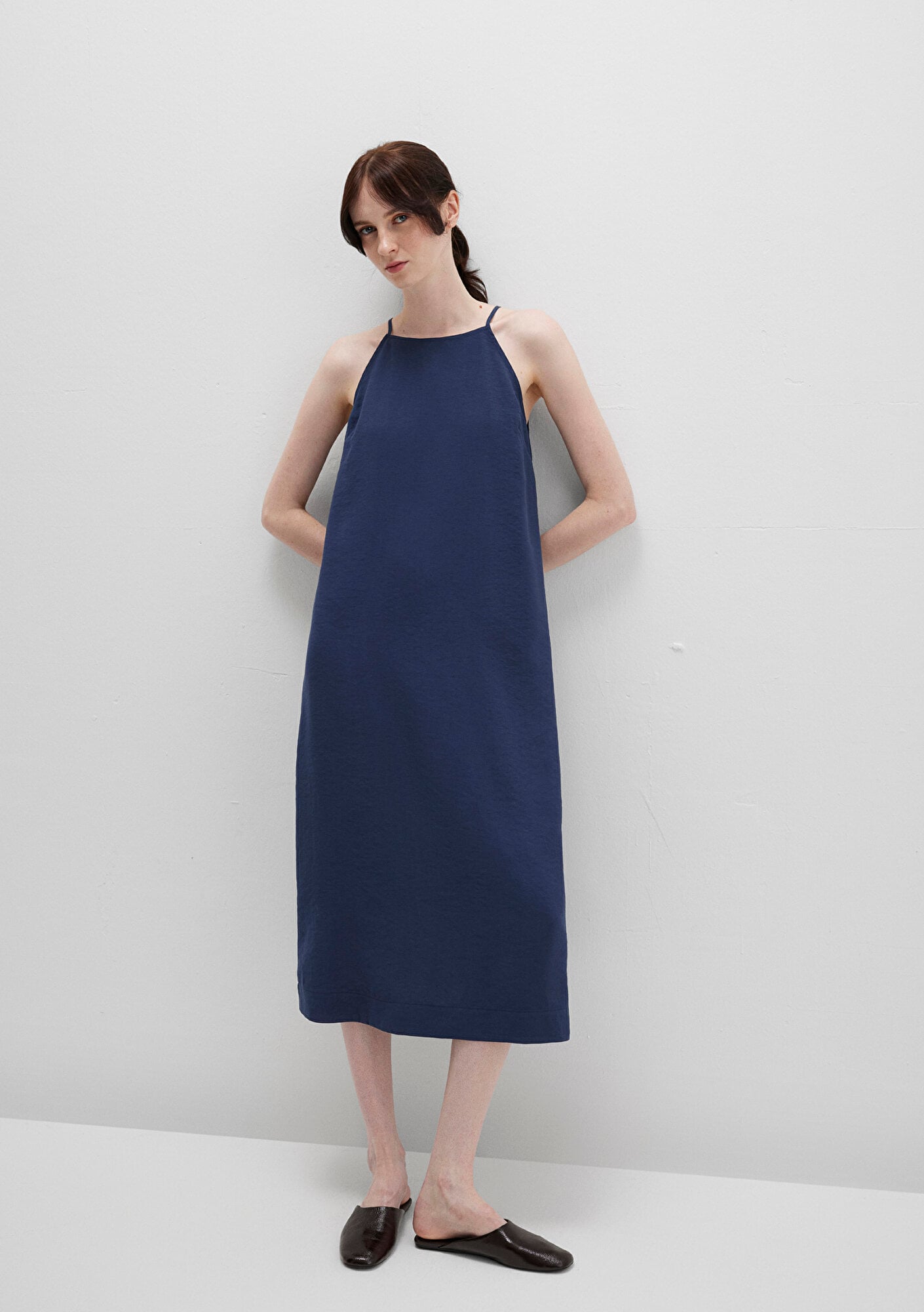  Mavi Askılı Lacivert Elbise 1310770-70487