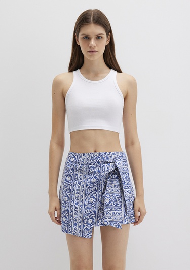  Mavi Bağlama Detaylı Baskılı Lacivert Mini Etek 1310767-91087