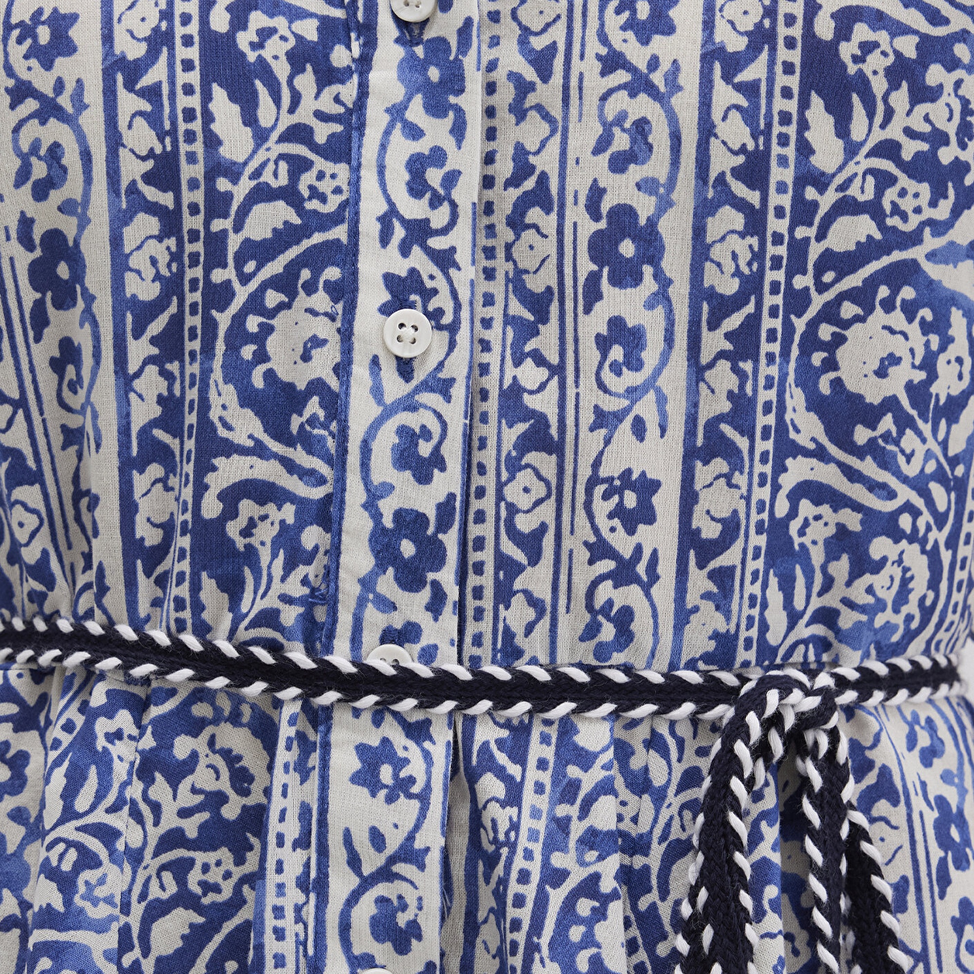 Mavi Baskılı Beli Bağcıklı Mini Elbise 1310763-91087