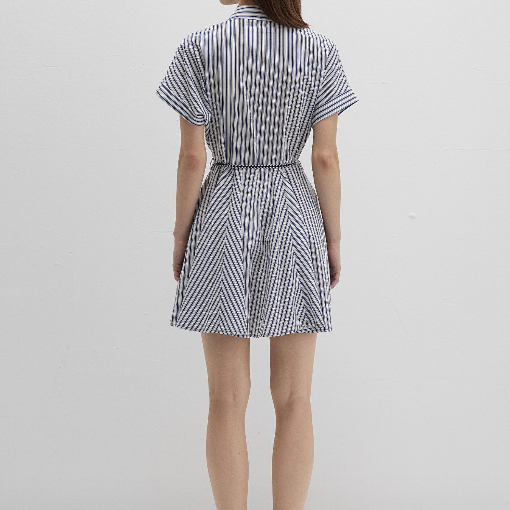 Mavi Çizgili Beli Bağcıklı Mini Elbise 1310763-91086