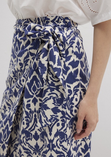  Mavi Bağlama Detaylı Baskılı Lacivert Etek 1310765-91089
