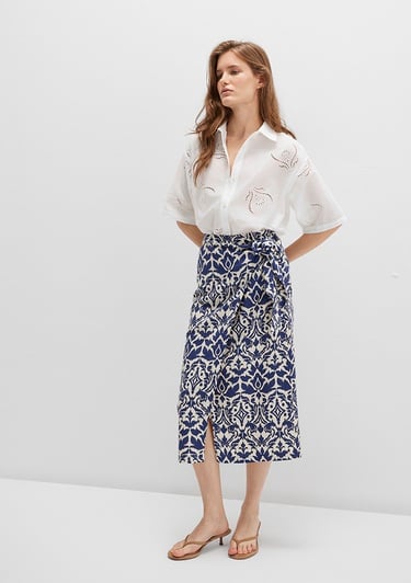  Mavi Bağlama Detaylı Baskılı Lacivert Etek 1310765-91089