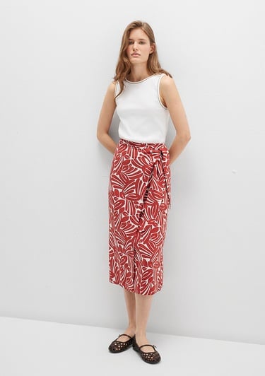  Mavi Bağlama Detaylı Baskılı Kırmızı Etek 1310765-91314