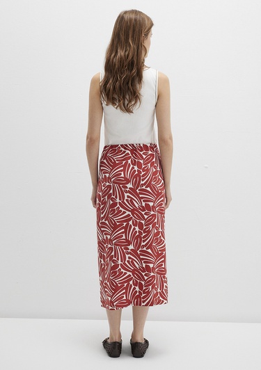  Mavi Bağlama Detaylı Baskılı Kırmızı Etek 1310765-91314