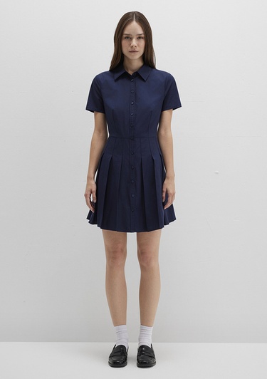  Mavi Lacivert Pileli Mini Elbise 1310762-82318