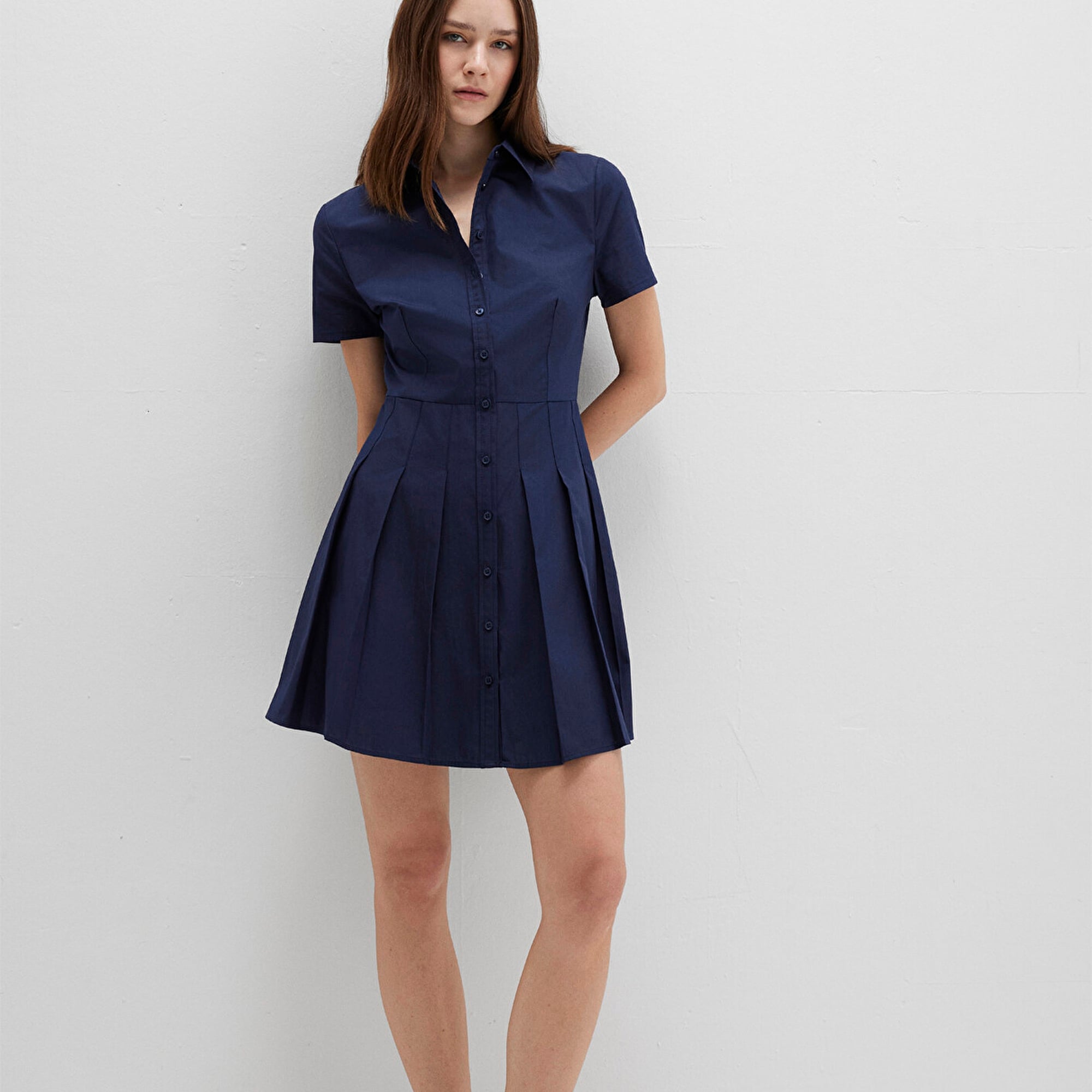 Mavi Lacivert Pileli Mini Elbise 1310762-82318